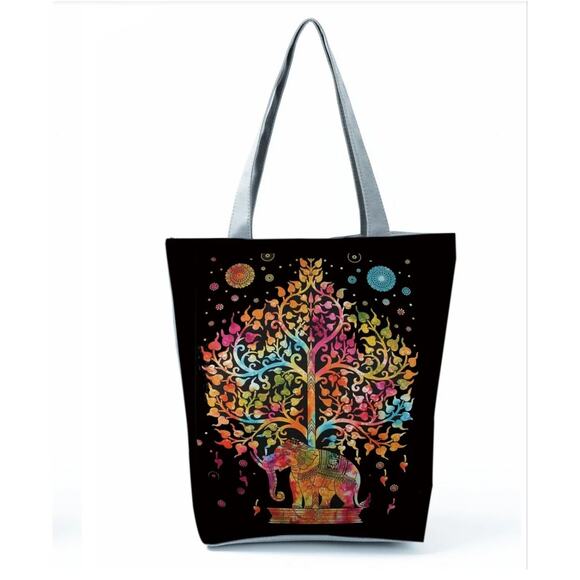 Elephant Standing Under a Tree Print Tote Bag Polyester with Zipper - Picture 1 of 2